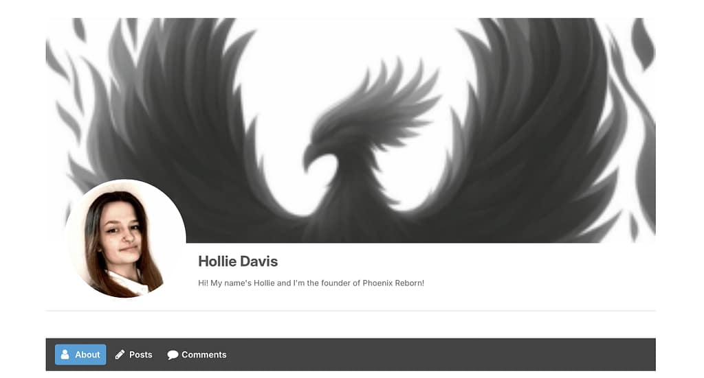 member profile of admin Hollie Davis. Phoenix Reborn